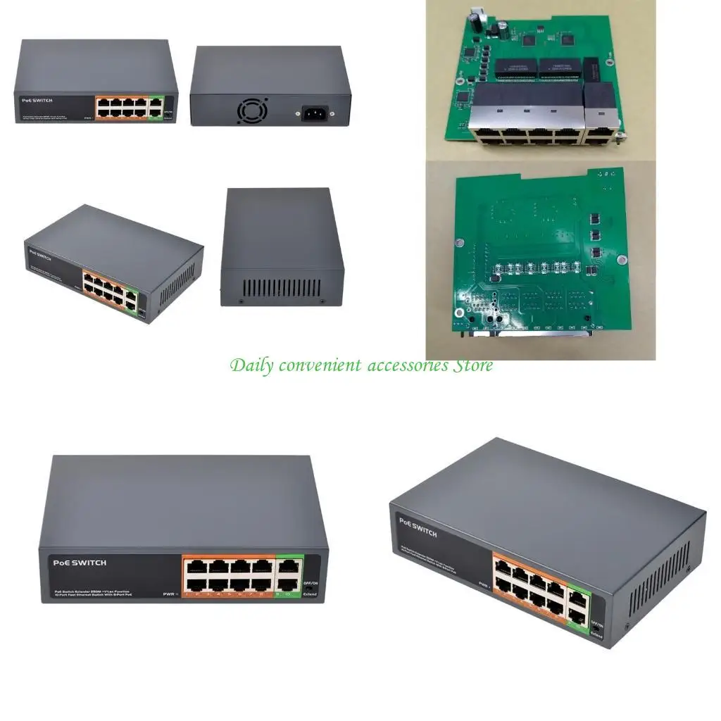 

97QB Неуправляемый 10-портовый коммутатор Gigabit Ethernet 8 PoE 2 порта Uplink без вентилятора