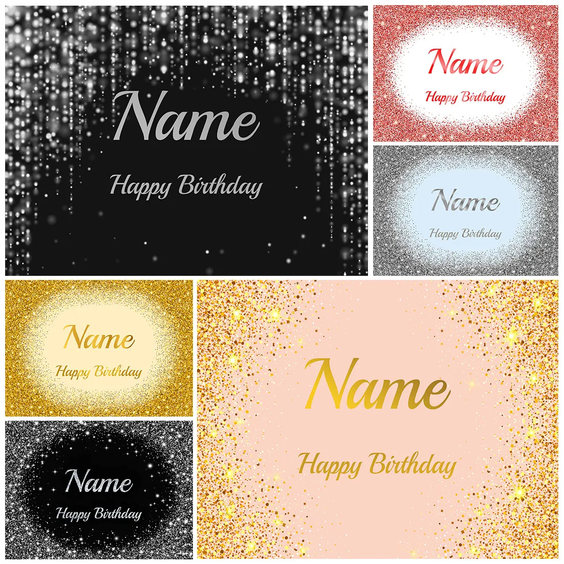 Photo Backdrop Pink Black Golden Silver Glitters Birthday Party Custom Name Poster Baby Photography Background Anniversary Decor