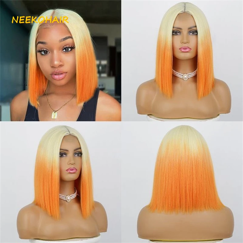 Short Bob Wigs Pink Or Ginger Ombre Lace Front Wigs For Omber Blonde13x4 Bob Transparent Lace Frontal Human Hair Wigs For Women