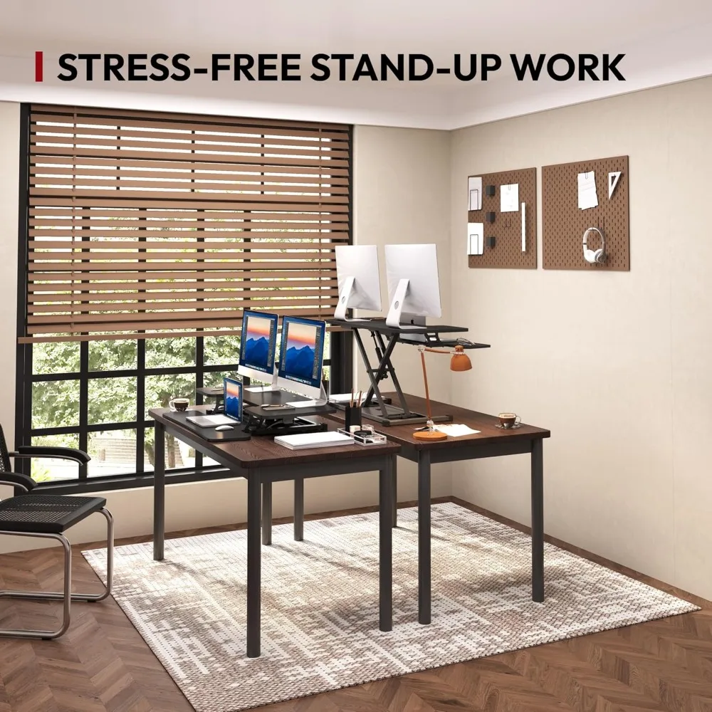 32" Height Adjustable Standing Desk Converter, Switch Sit to Stand Computer Office Riser with Wide Keyboard Tray, Black