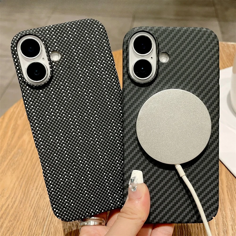 

Luxury Carbon Fiber Kevlar Pattern For Magsafe Magnetic Case For iPhone 17 Air 16 15 14 Plus 13 12 11 Pro Max Shockproof Cover