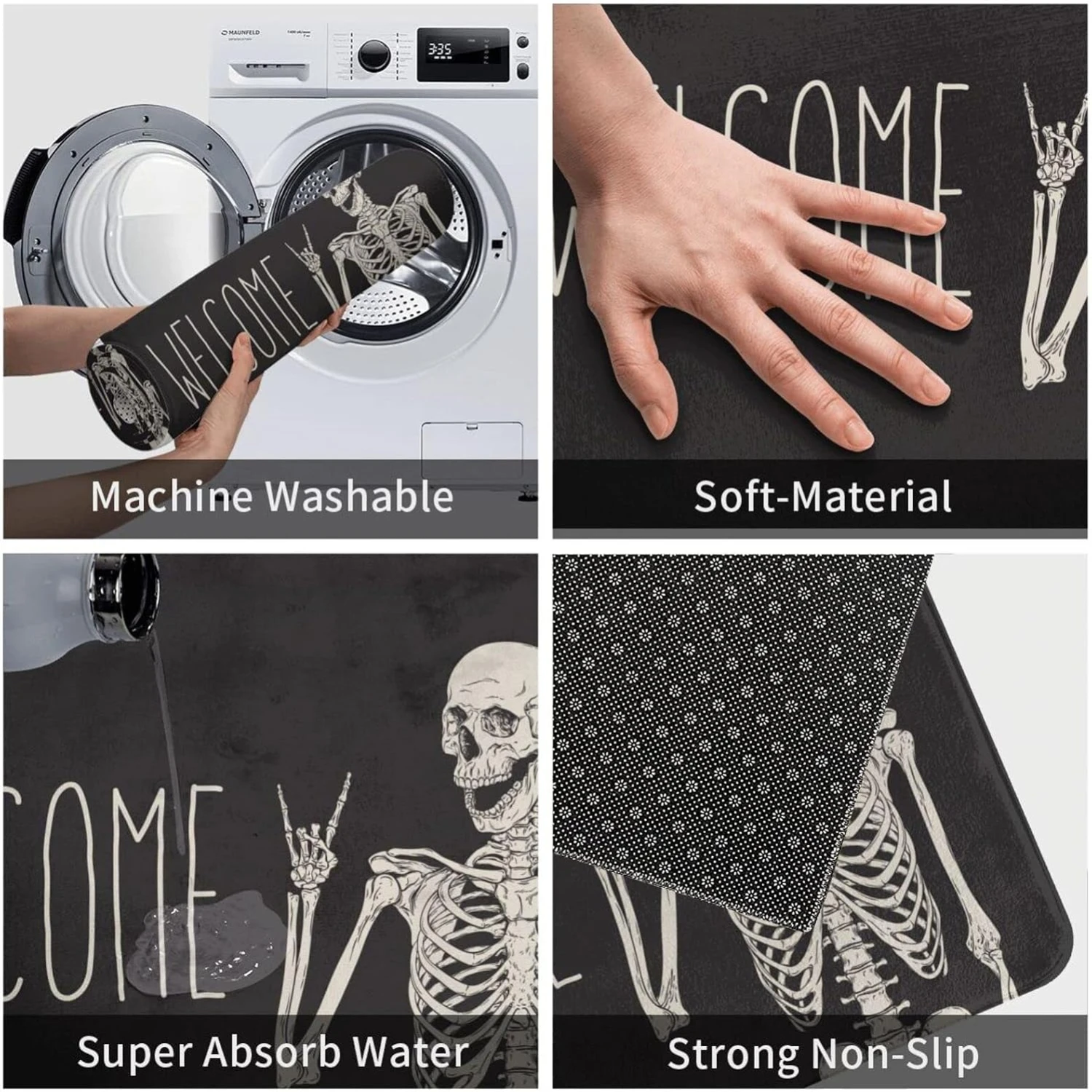 Skull Funny Welcome Doormat Non Slip Indoor Outdoor Entrance Rug Halloween Party Decor Mat Set Gift view 5