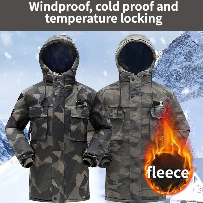 Jassen Man Winter 2023 Verwarmde Zware Jas Mannen Lange Jas Hooded Parka Buitenste Fleeced Kleding Waterdicht Dikke Gewatteerde Overjas