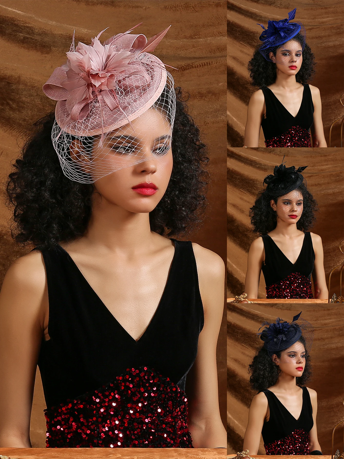 Fancy Feather Fascinator Hat Fancy Multicolour Kentucky Derby Hat Tea Party Flower Headdress Female Top Hat Church Hat with Veil