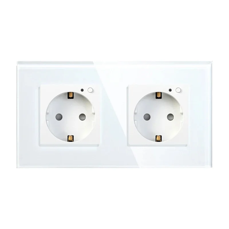 Tuya WiFi Smart Wall Socket Single/Dual Gang Glass Panel Voice Control Outlet EU Standard