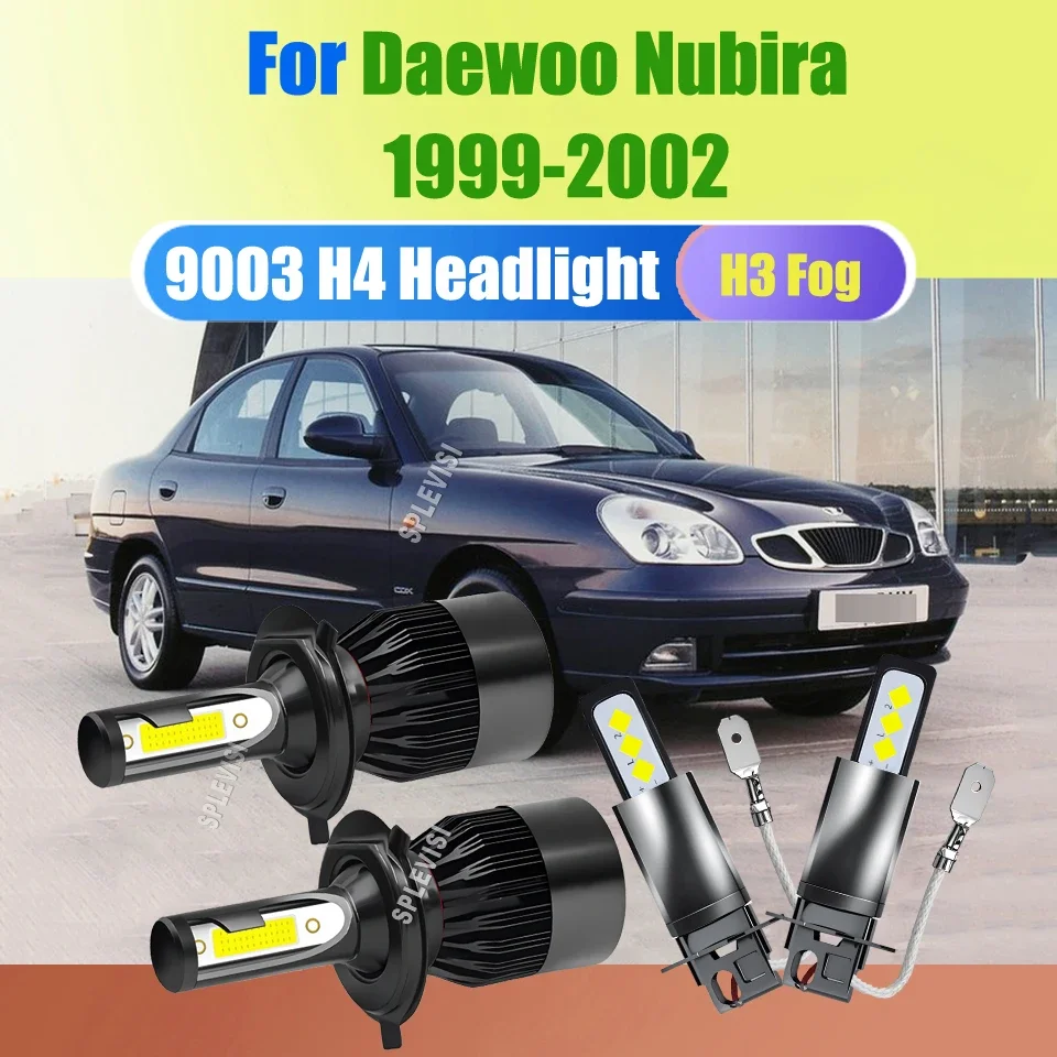 Drive Confidently with H4 H3 Led White 6000K Headlamp Fog Light Clear Beam Bulbs- For Daewoo Nubira 1999 2000 2001 2002