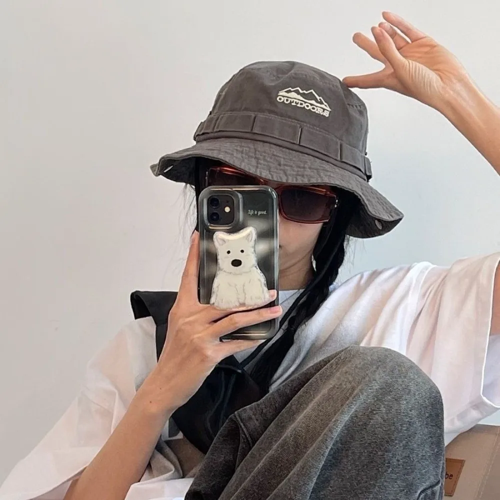 Fashion Mountain Range Embroidery Fisherman Hat Solid Color Unisex Sunscreen Hats Sun Protection Bucket Hat Outdoor