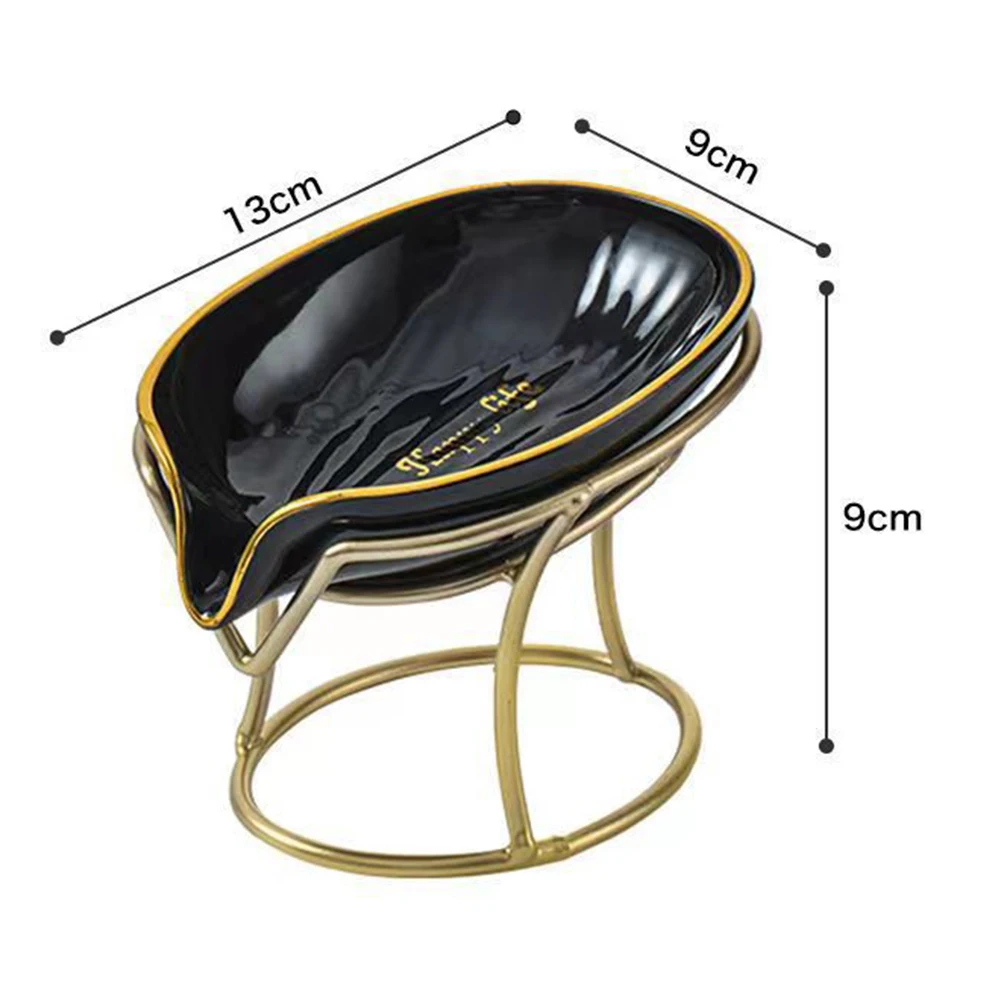 

Creative Leafshape Soap Dish Self Draining Soap Holder Light Luxury Style Transparent Green PET and Metal Iron