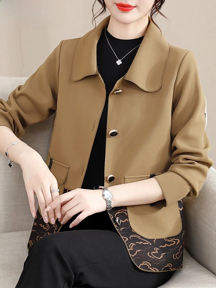 

Ele ort Autumn Outerwear for Middle-Aged Women Faionable Korean Brand Casual Sle Polyester Fiber Open Cardigan