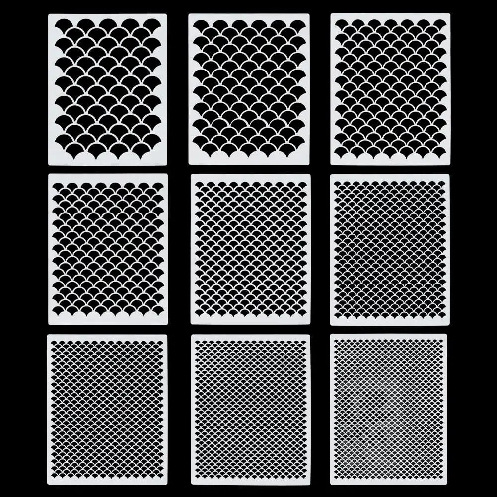 9-stijlen visschubben stencil zeemeermin schaal schilderij stencils gezicht make-up stencils draak schilderij sjablonen voor kunst schilderen