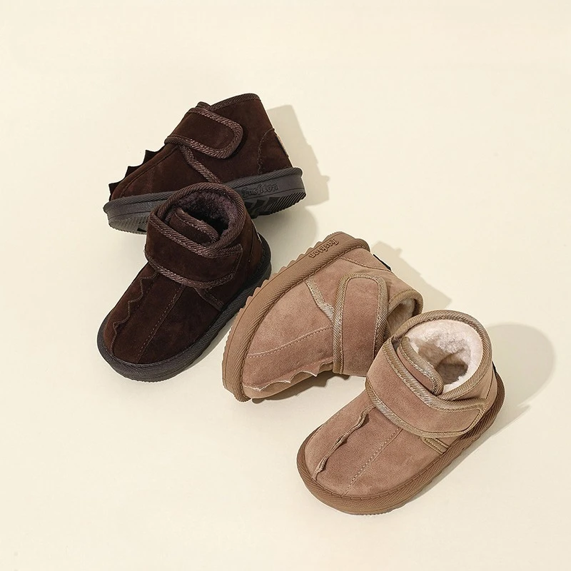 Children's Winter Snow Boots New 2025 Faux Suede Warm Plush Cotton Shoes Boys Fashion Anti-slip Rubber Sole Girls Ankle Boots