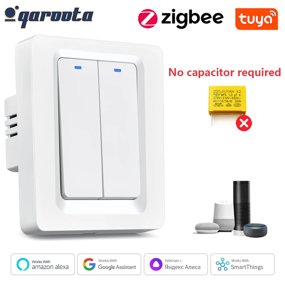 Smart Light Switch Tuya ZigBee Switch EU No Neutral Wire No Capacitor Required Smart Life 1/2/3 Gang Work with Alexa Google Home