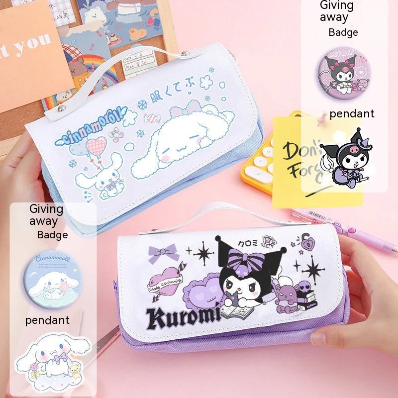 sanrio pu grande capacidade lapis case kawaii cinnamoroll melody kuromi lapis bolsa pen pouch material de papelaria escolar 01