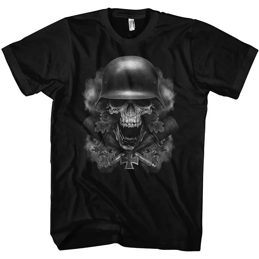 

German Soldier Skull T-Shirt | Skull Old Skull Soldiers Military Harajuku Mens T Shirts Size S-3XL