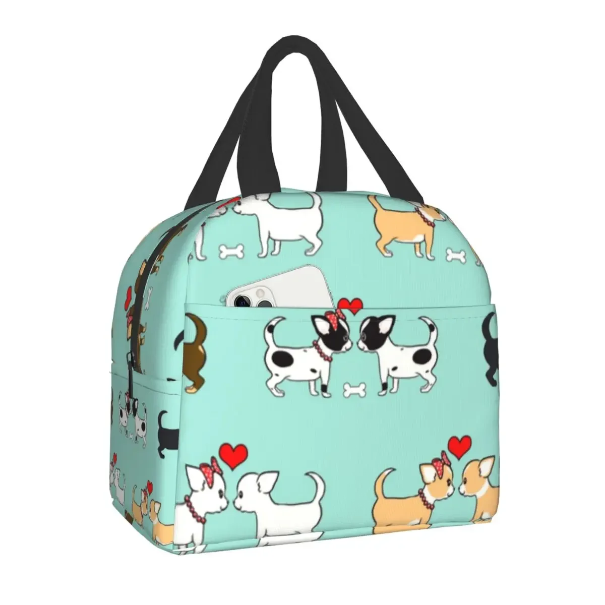 

Chihuahuas Valentines Thermal Insulated Lunch Bags Women Cute Dog Puppy Portable Lunch Tote for Work School Travel Food Box