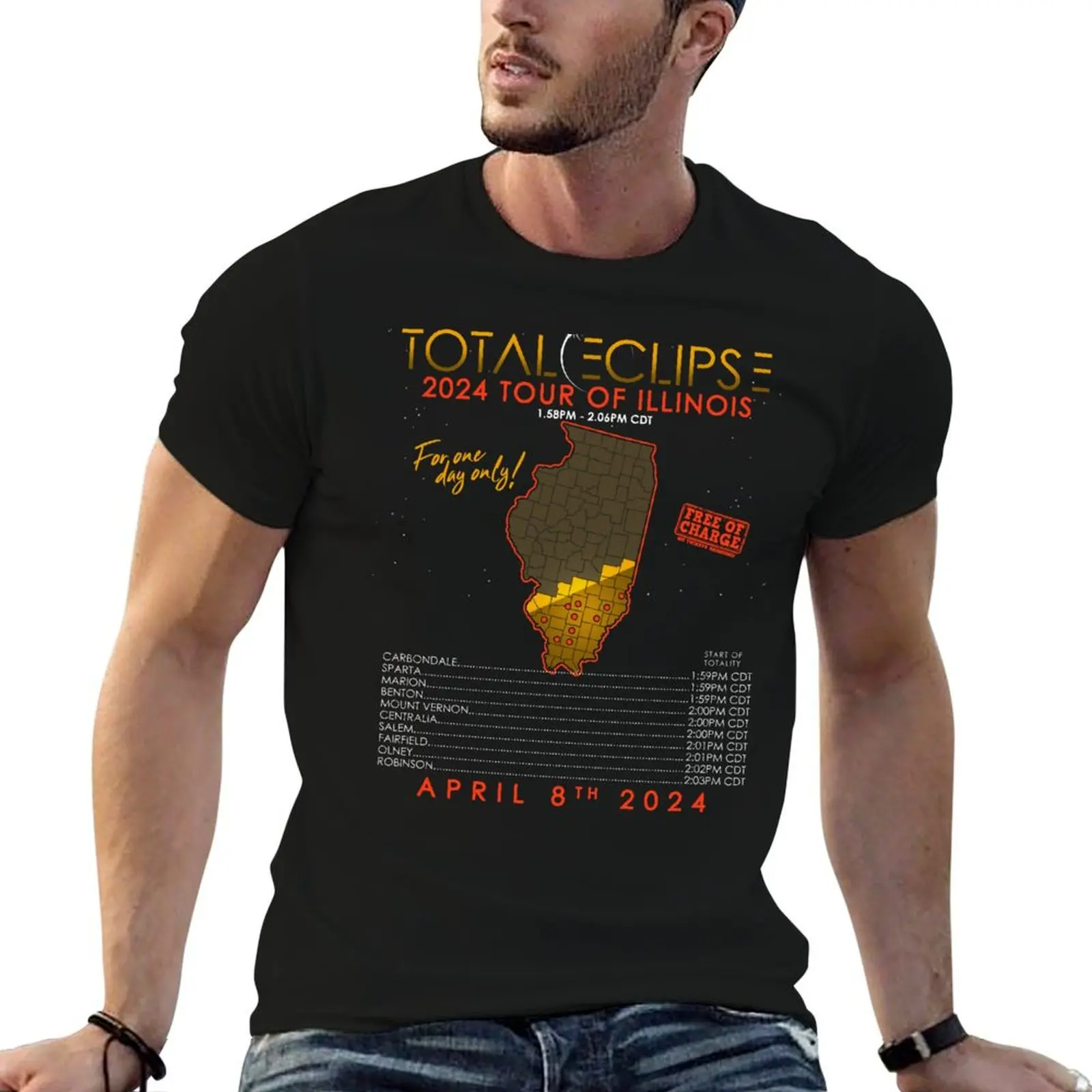 Total Solar Eclipse 2024 Tour of Illinois T-Shirt Work Wear Lightweight Tee