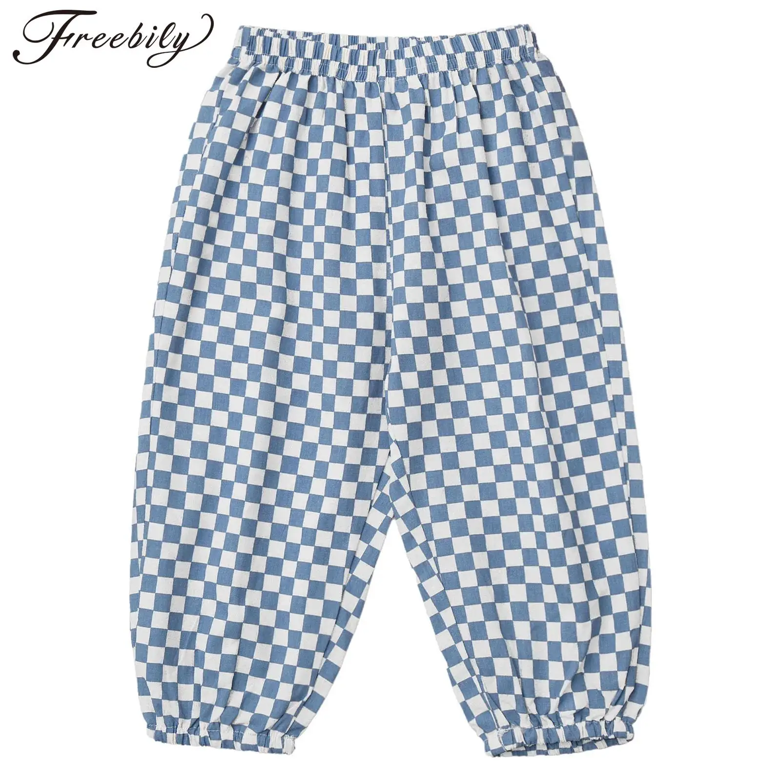 

Baby Boys Girls Clothing Casual Plaid Pants Elastic Waistband Loose Cotton Trousers with Pocket Infant Daily Sports Play Wear
