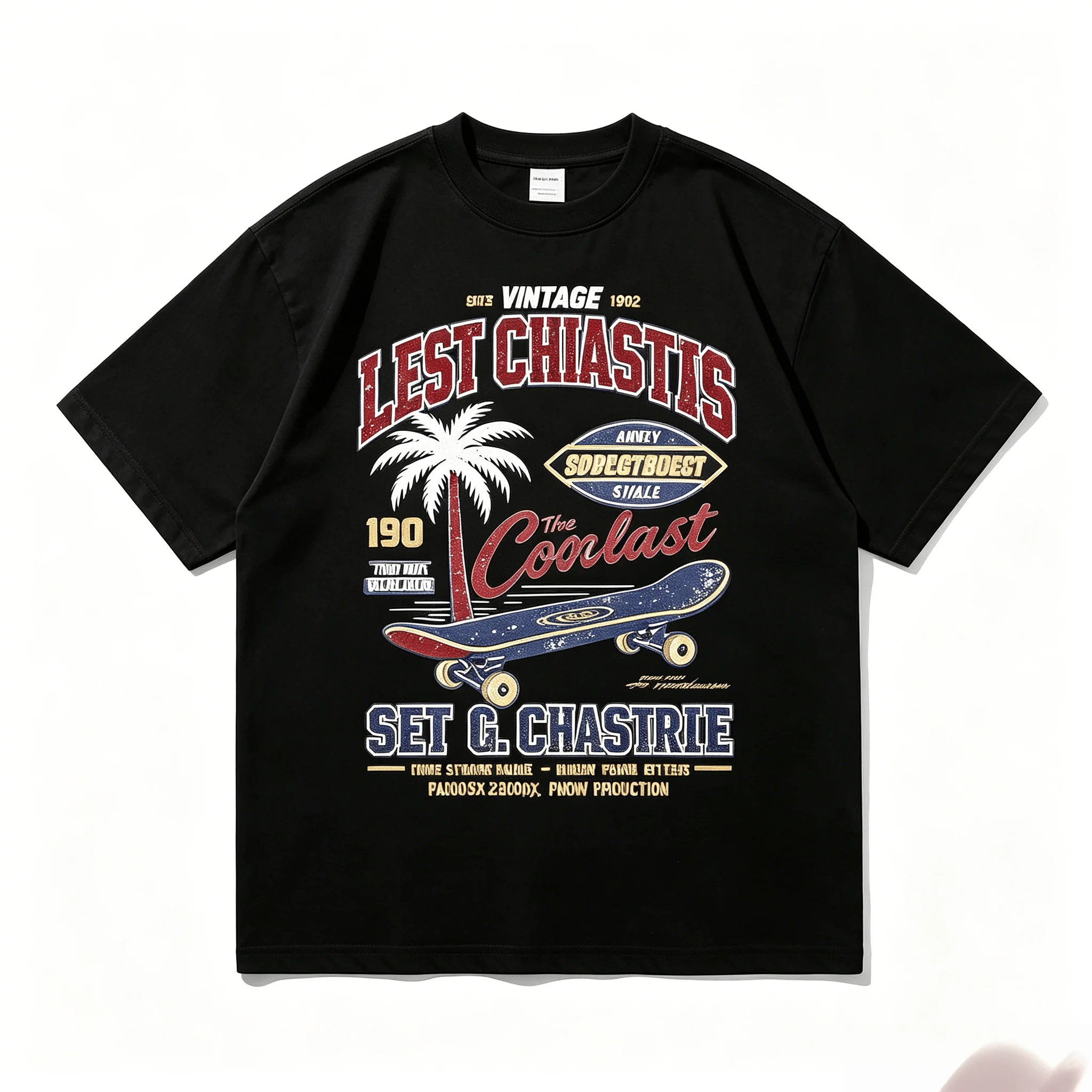 US Local Shipping Vintage Skateboard T-Shirt Men Women, 90s West Coast Retro Graphic Tee Oversized Crew Neck Cotton Casual Streetwear Summer Top