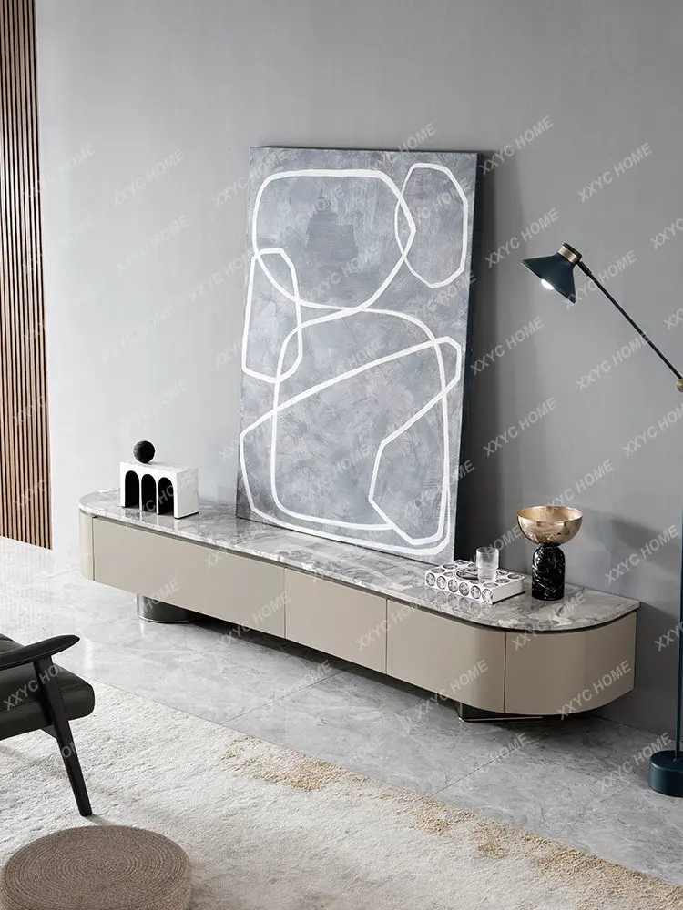 Light luxury natural marble TV cabinet combination modern simple storage solid wood floor cabinet living room new model