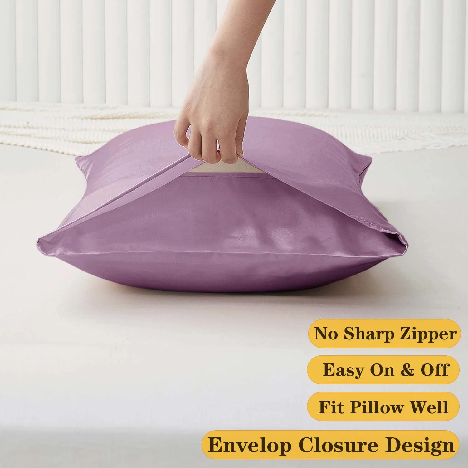Light Purple Satin Pillowcases (2/4Pcs):Bedding Accessories for Bedrooms, Fits Soft & Tranquil Home Decor and Cozy-style Users. view 3