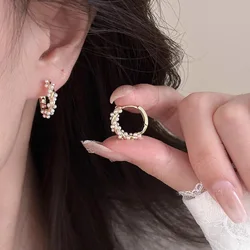 Fashion French Imitation Pearl Circle Hoop Earring for Women Girl personality Texture Earrings Party Trending Jewelry Gifts