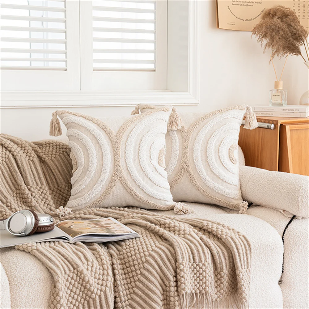 Picture 4: 45x45cm Throw Pillow Cushion Inner Soft Nordic Style Square Geometry Decorative Pillow Core Set With Tassels for Bed Sofa Couch