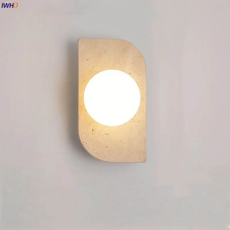 

IWHD Nordic Modern LED Wall Lamps For Living Room Loft Interior Lighting Yellow Travertine Bathroom Mirror Light Aplique Pared