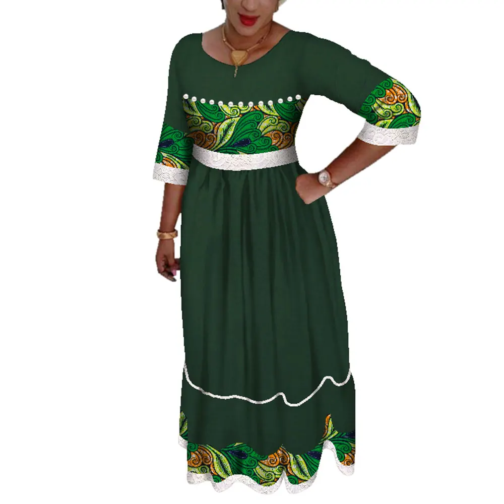New African Dresses for Women Bazin Riche African Clothes Lace Pears Print Long Dresses Dashiki Women African Clothing WY3627