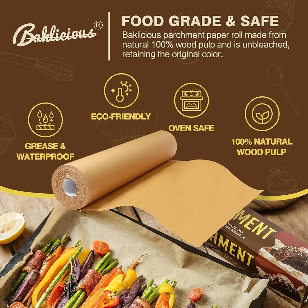 15x210 Inch Unbleached Parchment Paper Roll, 260 Sq.ft, Non-stick Baking and Air Frying Paper