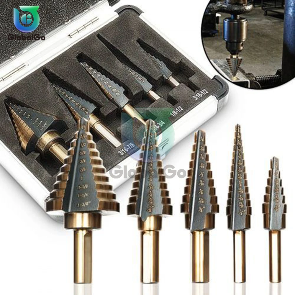 5pcs Step Drill Bit Set Hss Cobalt Multiple Hole 50 Sizes Cobalt Titanium Conical Carbide Drill Perforator Hole Cutter Tool