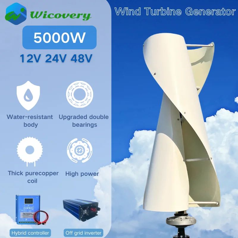 Residential wind turbine 5000W 5KW Wind power Generator 12V 24V 48V 220V with Hybrid Controller for Home Free energy