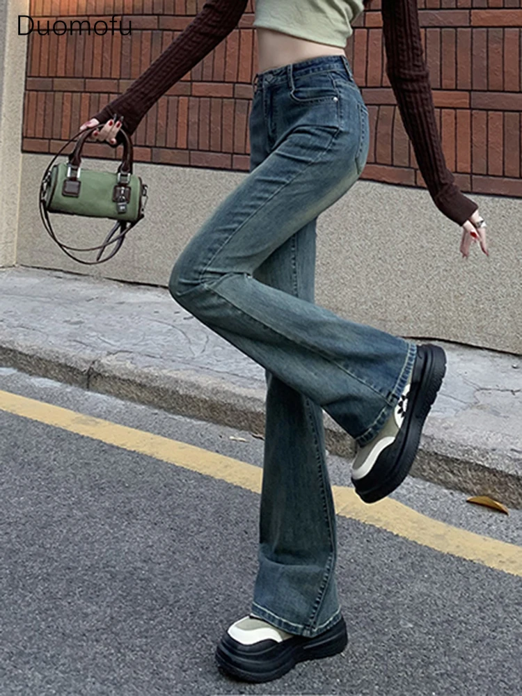 Duomofu Mode Rits Knoop Straat Casual Lente Vrouwen Jeans Klassiek Hoge Taille Slanke Eenvoudige Gewassen Vintage Flare Vrouwelijke Jeans