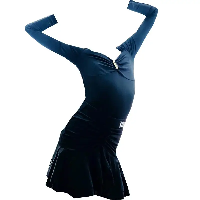 Robe de danse latine d'automne et d'hiver, robe d'entraînement avancé pour femmes et enfants, ensemble de robe de danse professionnelle pour enfants