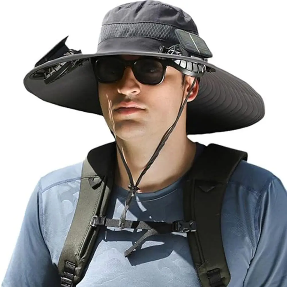 

Breathable Fisherman Hat Creative Anti UV Wide Brim Sun Visor Cap with 2 Solar Fan Solar Fan Hat Men