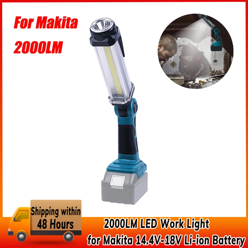 

2000LM LED Work Light Portable Outdoor Flashlight Camping Lanterns Vertical Downlight for Makita 14.4V-18V Li-ion Battery