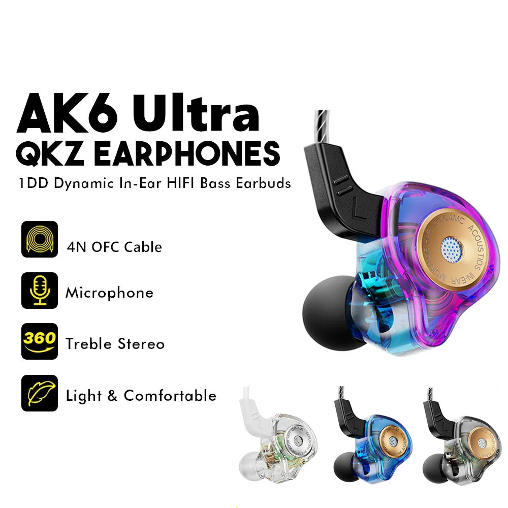 QKZ AK6-Ultra In-Ear Dynamische Kopfhörer Handy Überwachung Kopfhörer Kabelgebundene Steuerung Mit Mikrofon Sport Lauf Kopfhörer