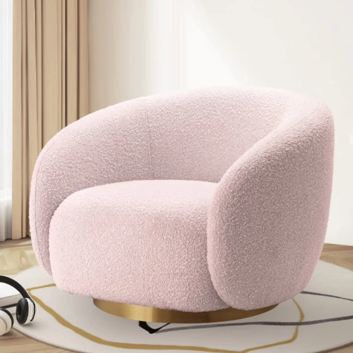 Modern White Armchair Teddy Fabric Casual Stainless Steel Chair Family Apartment Villa Living Room Bedroom Hotel Lobby