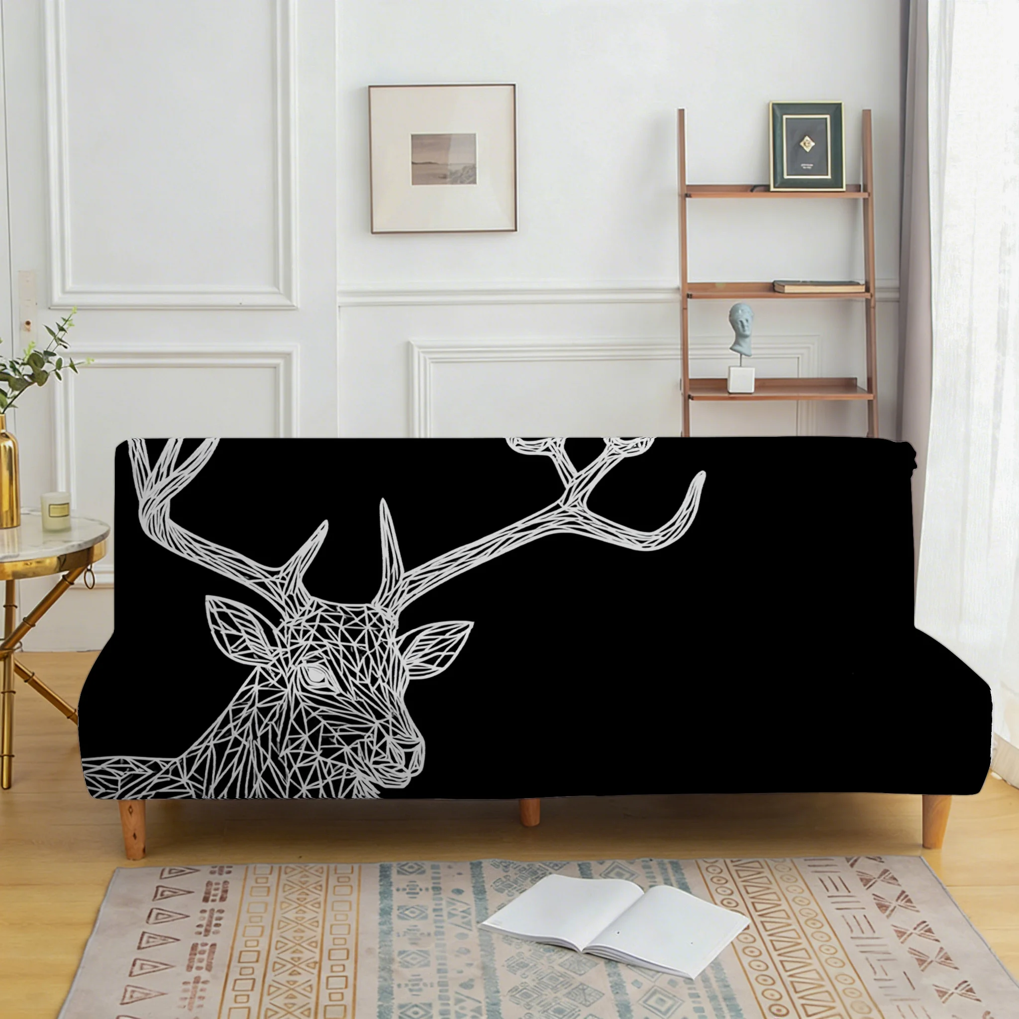 Geometric line elk sofa bedspread, elastic sleeveless sofa cover, dustproof and non-slip furniture protective cover