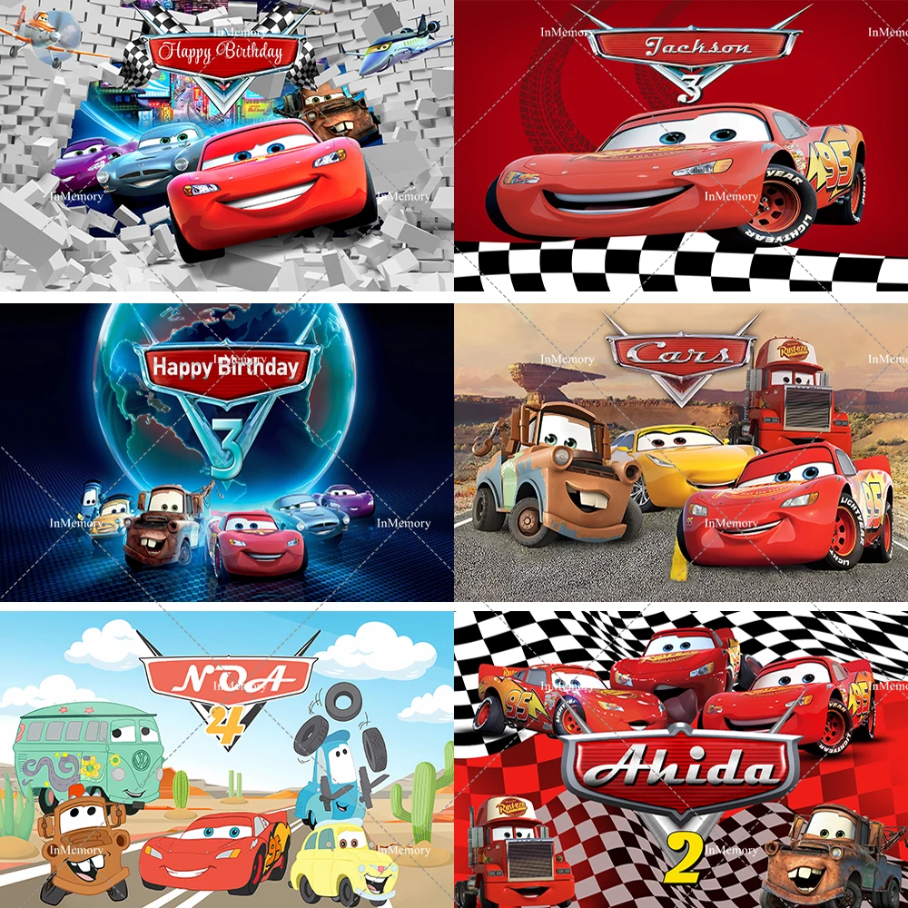 Фон для фотосъемки с фильмами Диснея по индивидуальному заказу McQueen Racing Theme для детей и мальчиков на день рождения, декор для детского душа, настенный реквизит