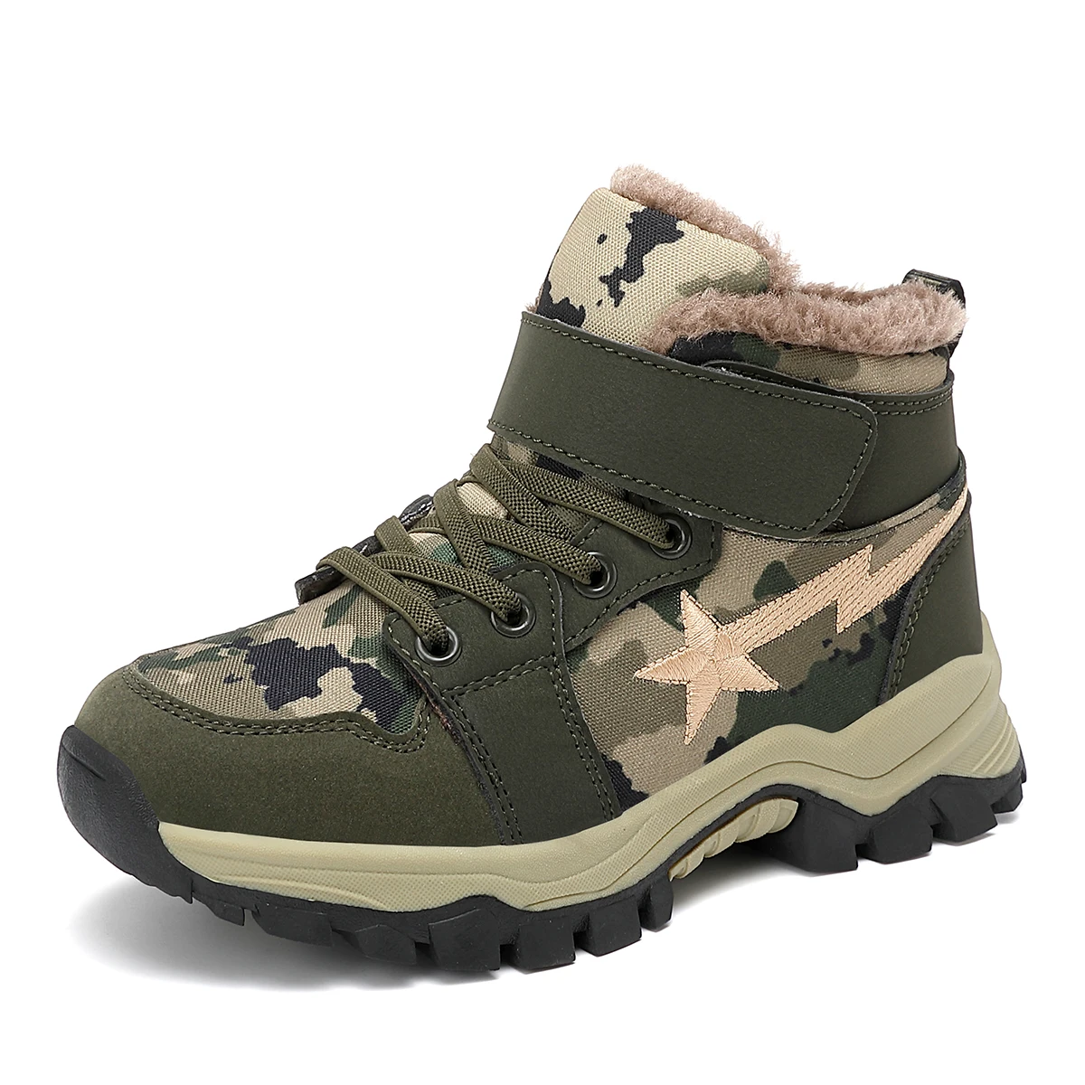 Top medio mimetico verde militare per bambini con stivali da neve in cotone e stivali per bambini in velluto Scarpe invernali in cotone caldo per bambini