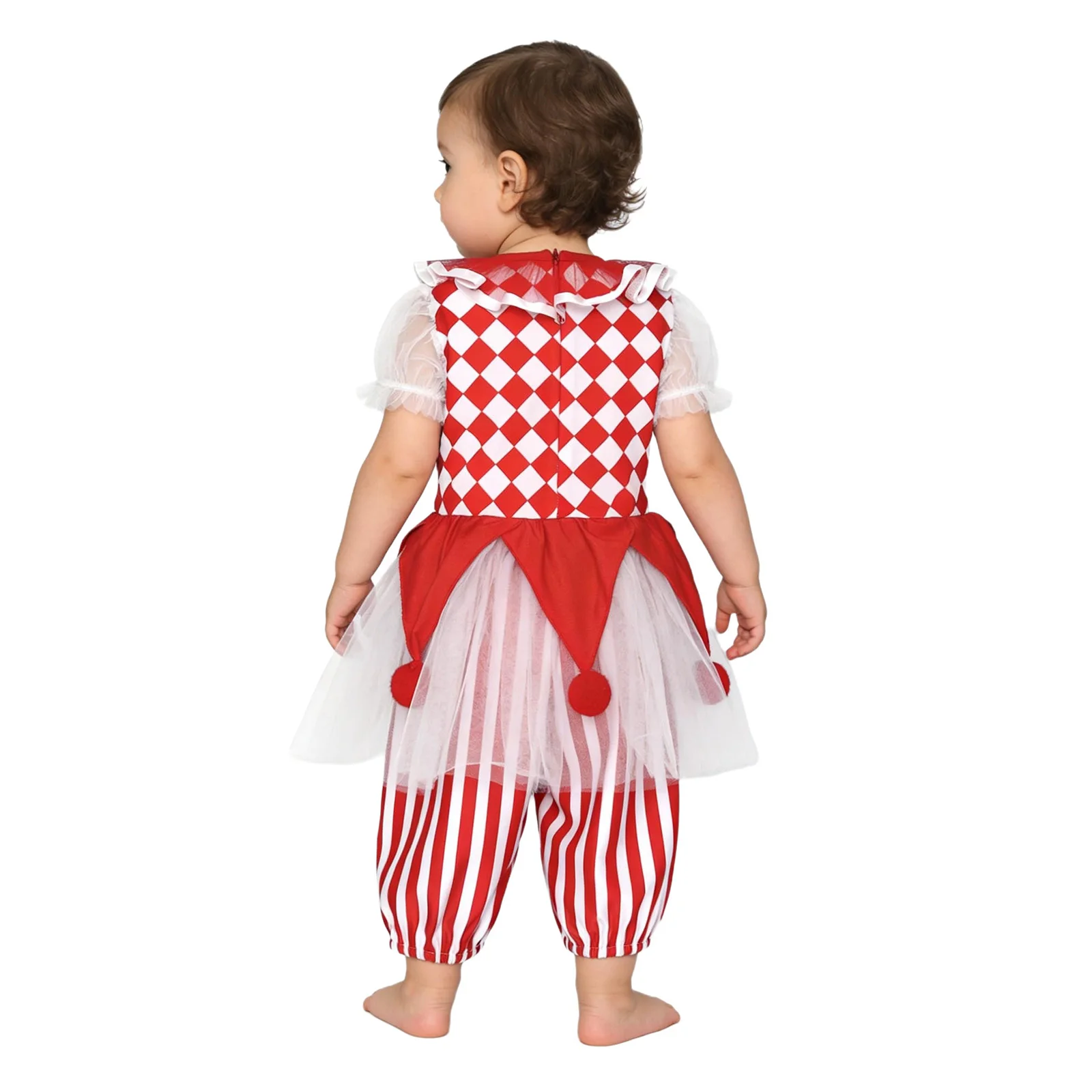 Baby Girls Halloween Carnival Circus Clown Cosplay Costume Short Sleeve Zipper Mesh Skirted Jumpsuit for Photography Theme Party