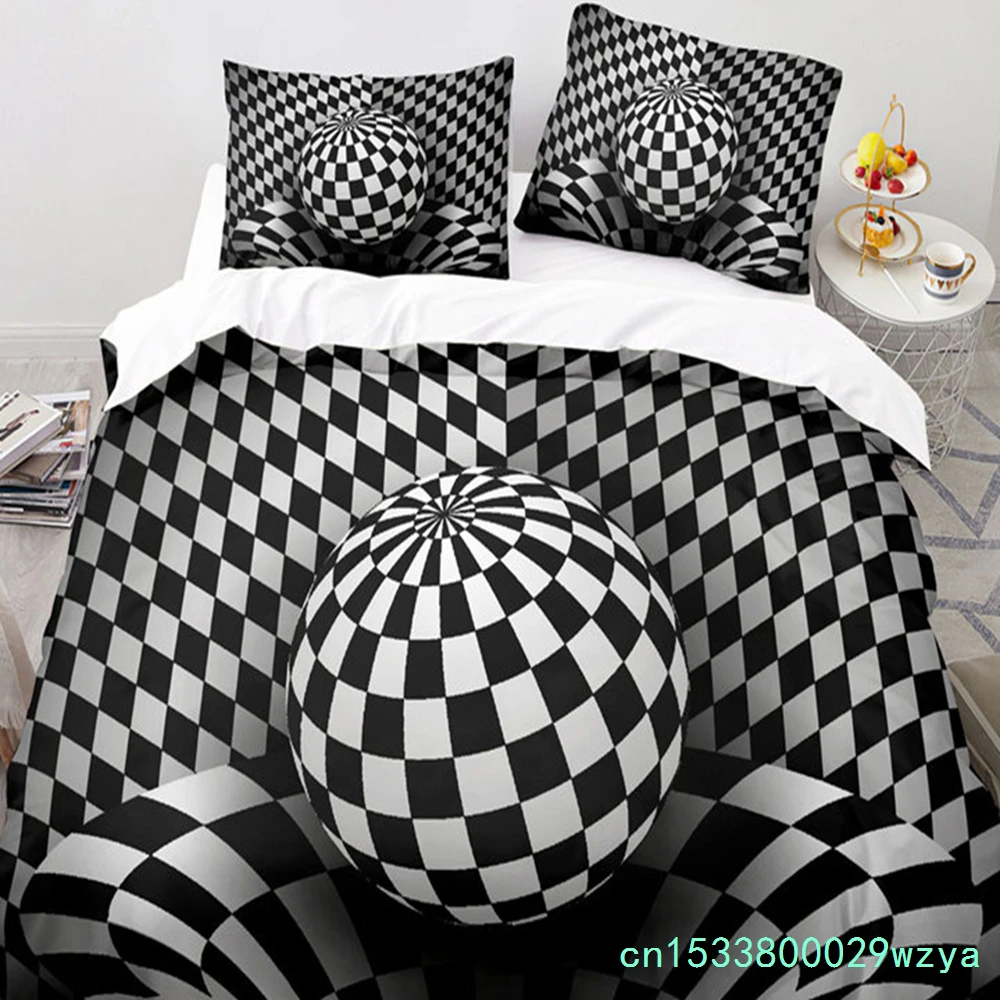 Black And White Spiral Tunnel Bedding Set 3D Geometric Duvet Cover Polyester Abstract Wormhole Quilt Cover King For Kids Adult