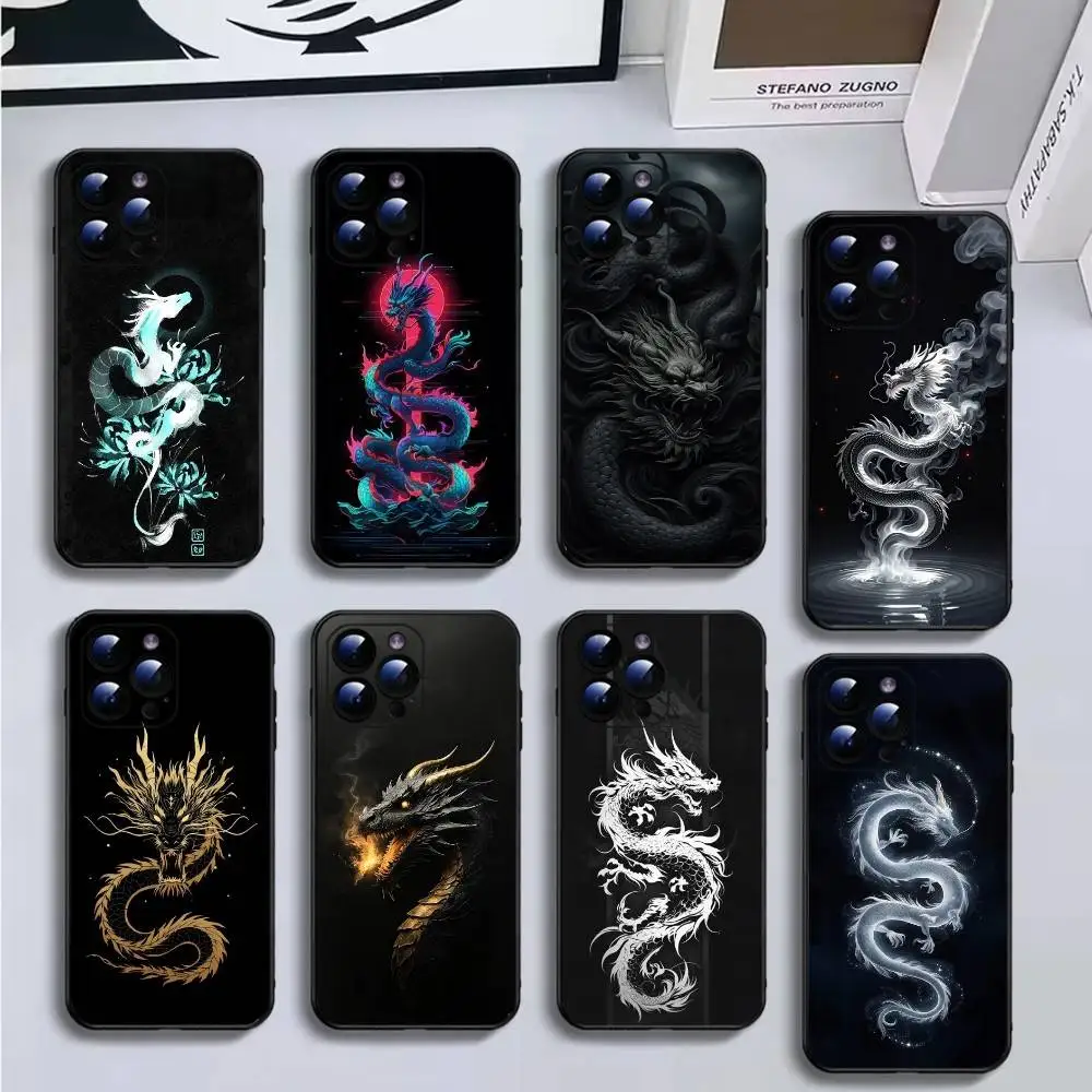 

Cool Chinese Dragon black Phone Case For iPhone16,15,14,13,12,11 Plus,Pro Max,XS,X,XR,SE,Mini,8,7,Soft Black Cover
