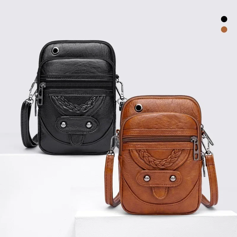 2023 Nieuwe Multifunctionele Zachte PU Leer Kleine Schoudertas voor Vrouwen Vintage Crossbody Tas Geld Portemonnee Mobiele Telefoon tas