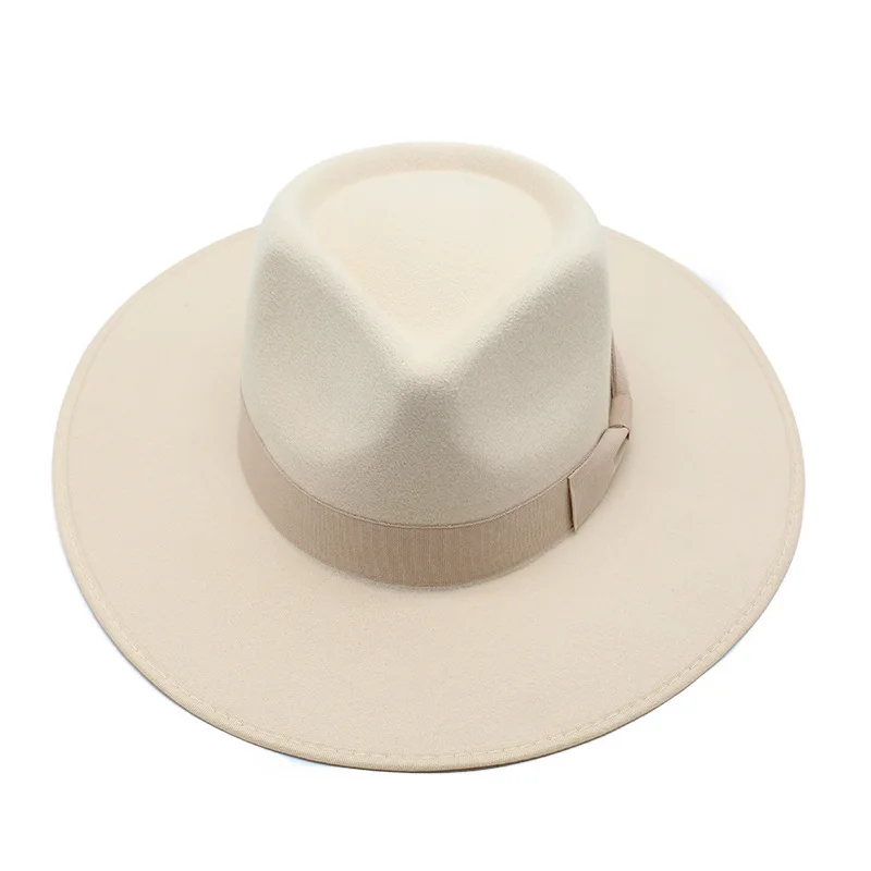 Chapeau haut de forme de jazz beige à bord couvert pour hommes et femmes, casquette Fedora en feutre S Bowvétérans t, goutte d'eau, européen et américain