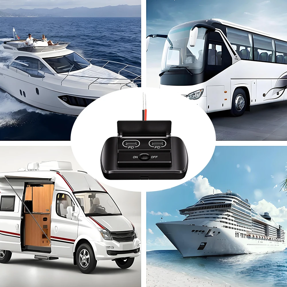 Автомобильное зарядное устройство USB 12 В/24 В, два порта USB QC3.0 PD, адаптер питания для быстрой зарядки, автомобильное зарядное устройство для автомобиля, яхты, автобуса