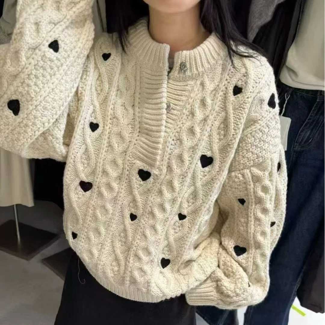 เสื้อสเวตเตอร์ถักไหมพรมปักลาย Thiened Long Sve แบบเปิดไหล่ สไตล์ลำลอง สำหรับผู้หญิง แฟชั่นฤดูใบไม้ร่วงและฤดูหนาว