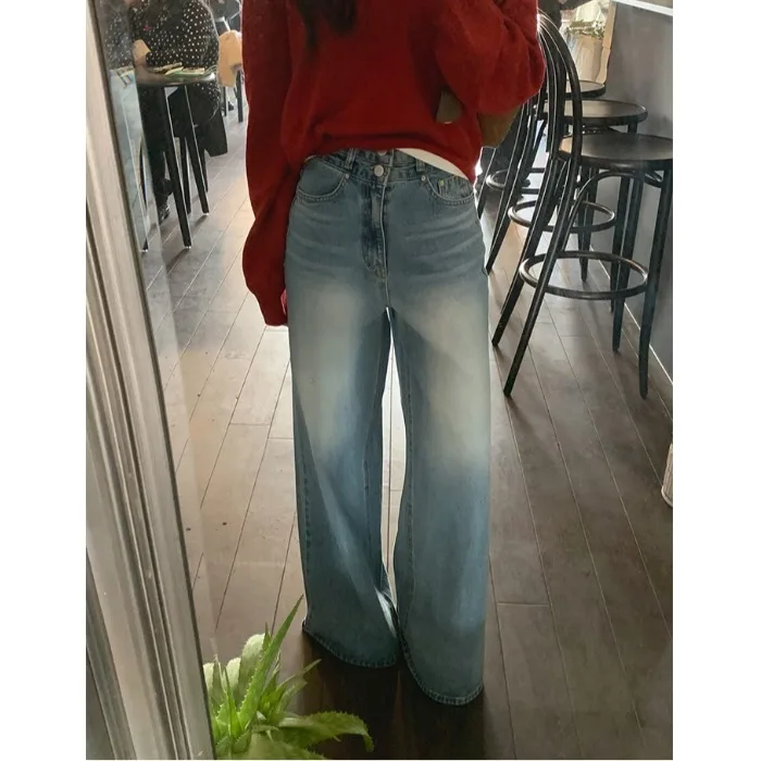 

High Waist Wide Leg Loose Jeans Korean Style Versatile Lazy Style Two Button Casual Jeans for All Seasons Fashionable And Sty...