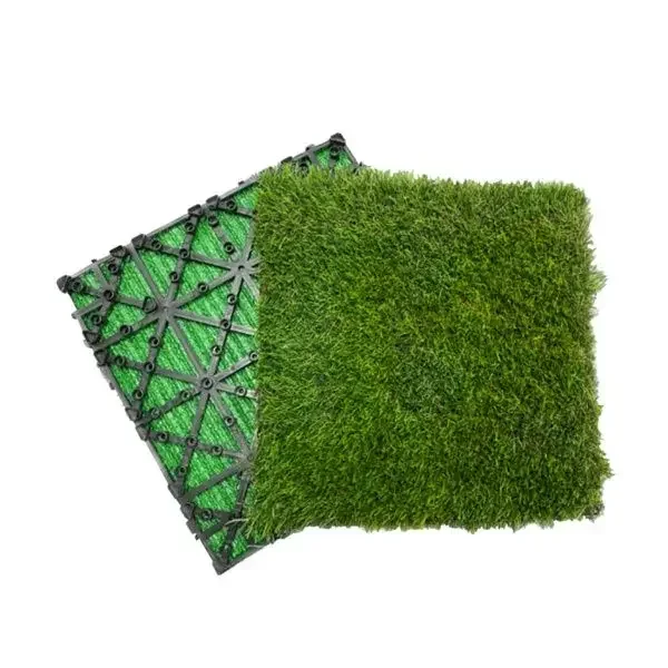 35pcs Interlocking Artificial Grass Tiles – 12x12in Dark Green, Self-Draining for Indoor/Outdoor, Pet-Friendly