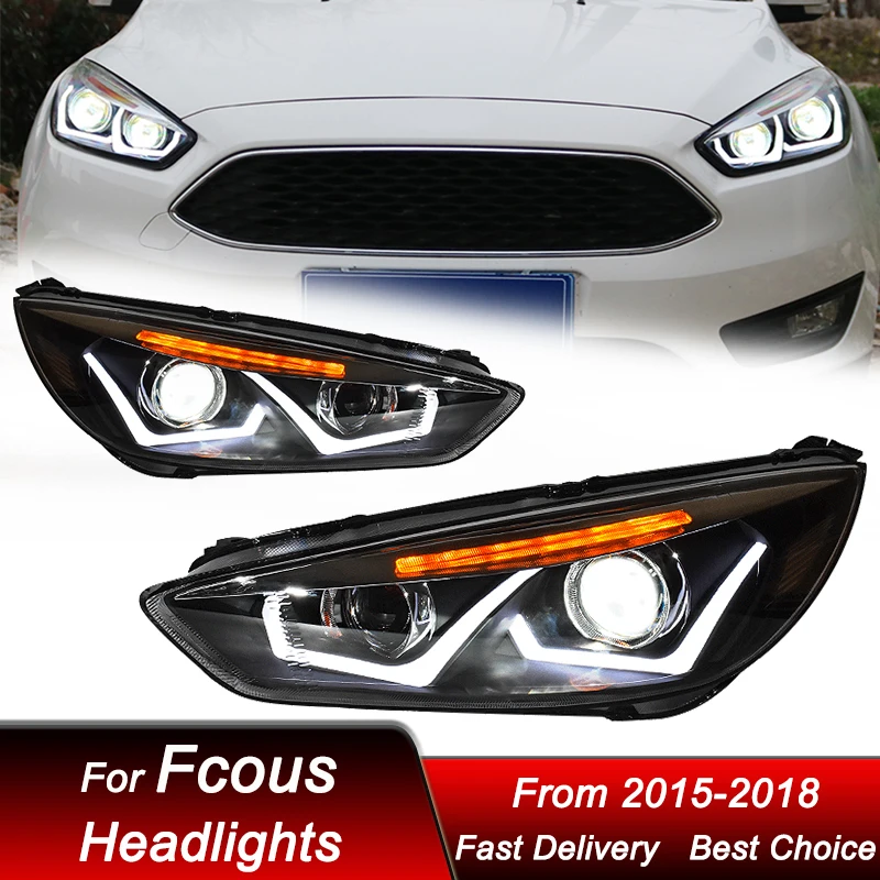 

Pop Car styling Headlights For Ford Focus 2015-2018 new U style full LED Auto Headlamp Assembly Projector Lens Accessories Kit
